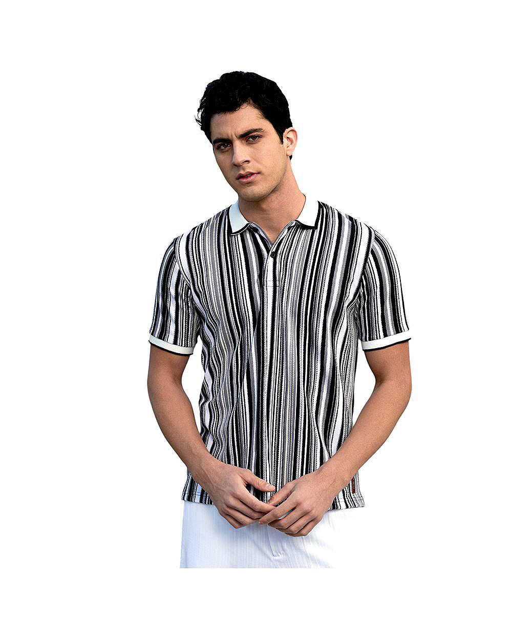 Поло Campus Sutra Men's Cream White and Midnight Black Multitrack Knit