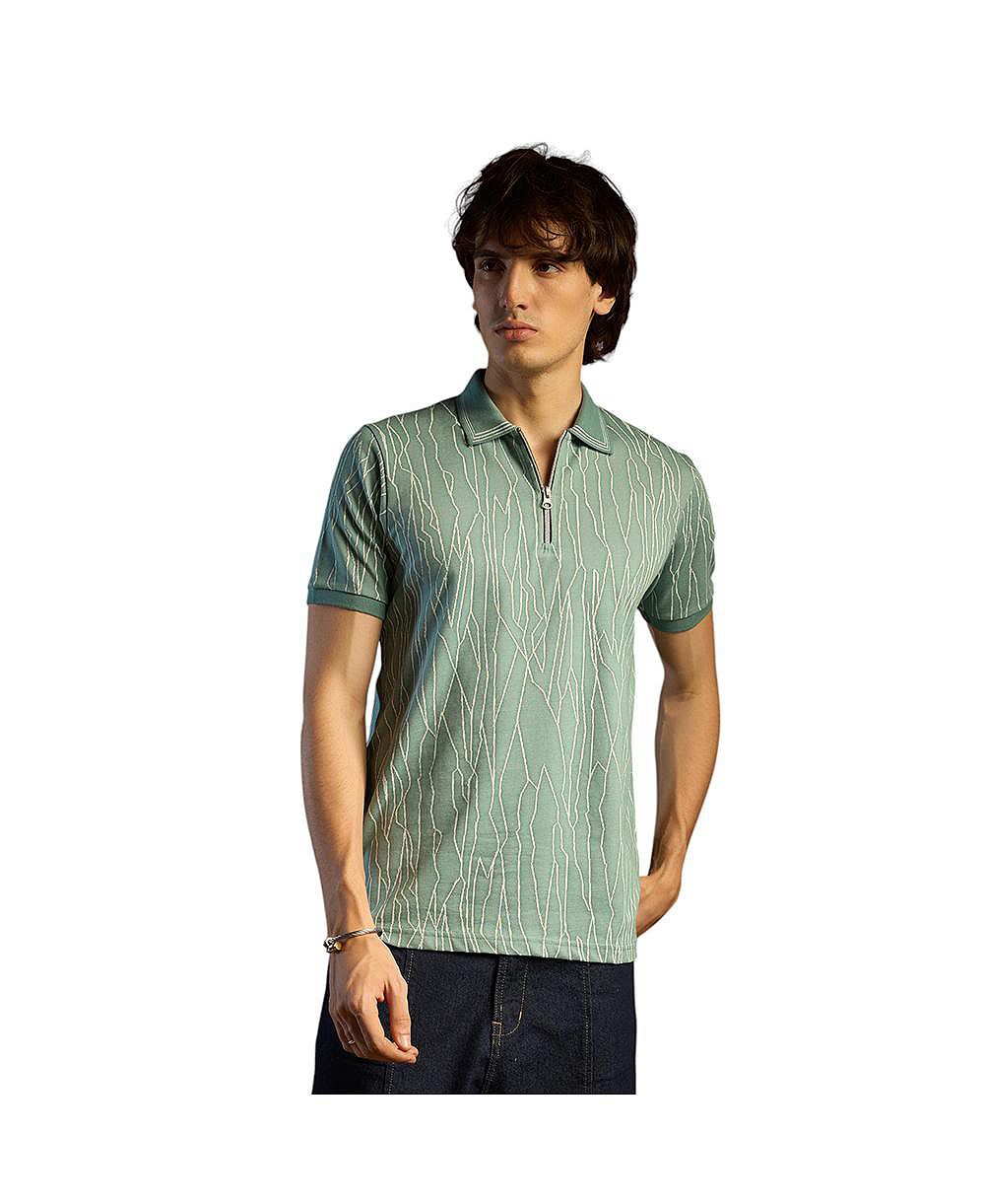 Campus Sutra Men's Sea Green Crevice-Lined T-Shirt