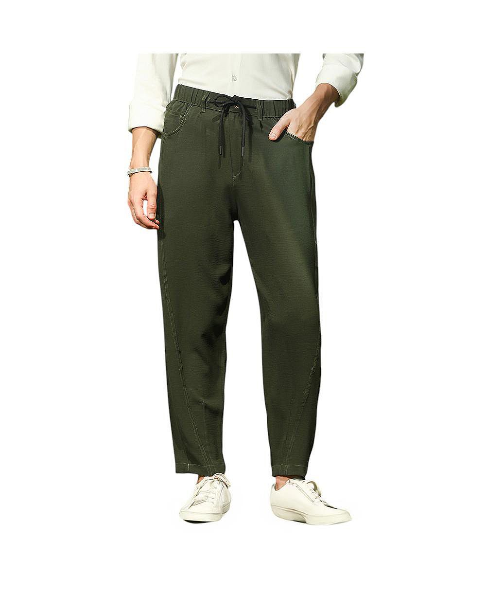 Campus Sutra Men's Sacramento Green Tapered Tailored Trousers