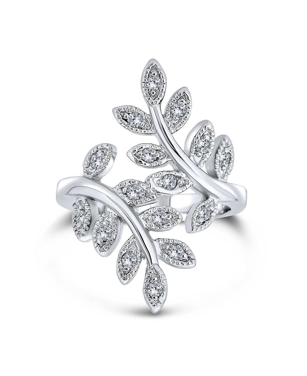 Кольцо Bling Jewelry Nature Ivy Vine Leaf Fashion Statement с Cubic Zirconia Pave CZ Silver Plated
