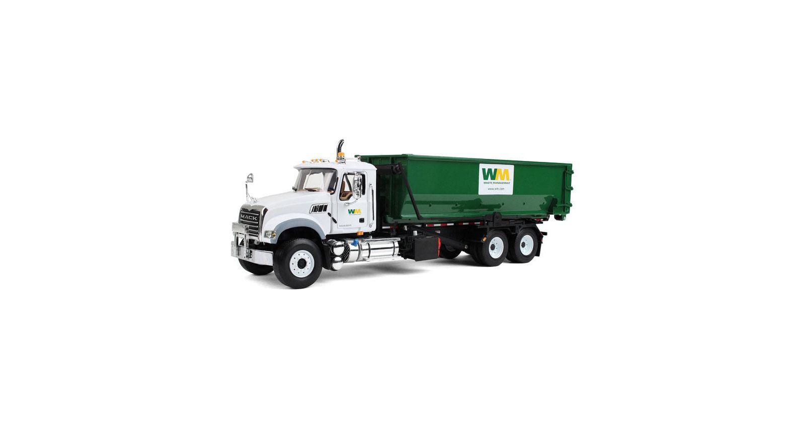 Грузовик мусоровоз First Gear 1/34 Mack Granite with Green Roll Off Container