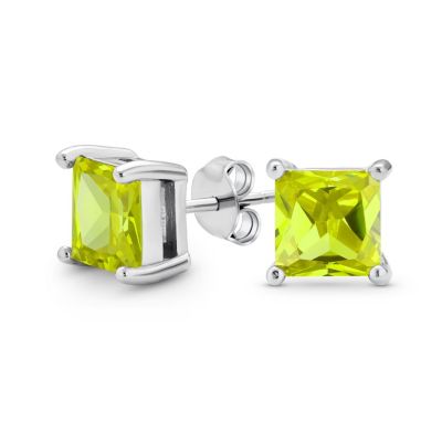 Bling Jewelry Square Ruby Red CZ Princess Cut Stud Earrings .925 Sterling Silver 7MM