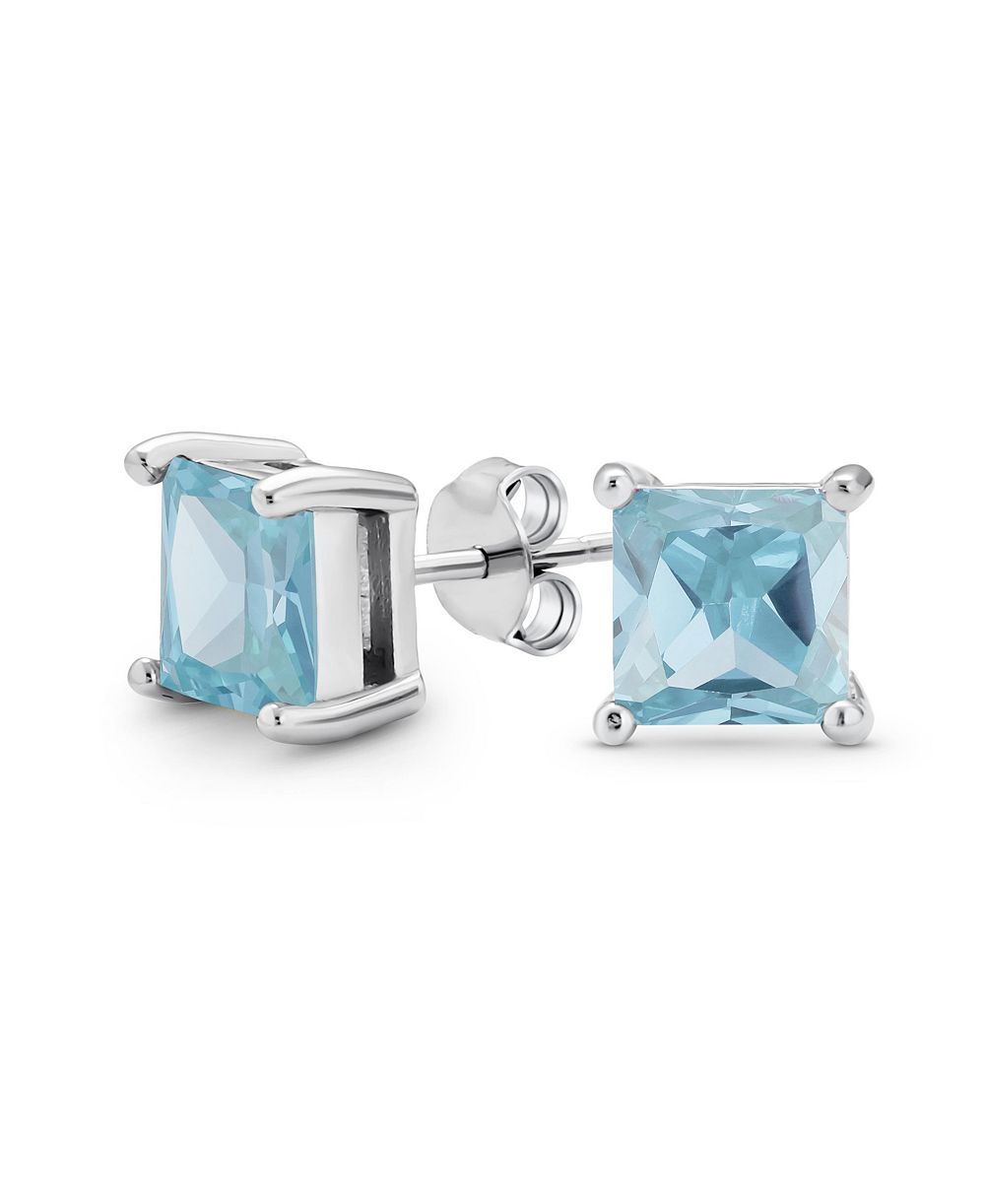 Bling Jewelry Square Ruby Red CZ Princess Cut Stud Earrings .925 Sterling Silver 7MM