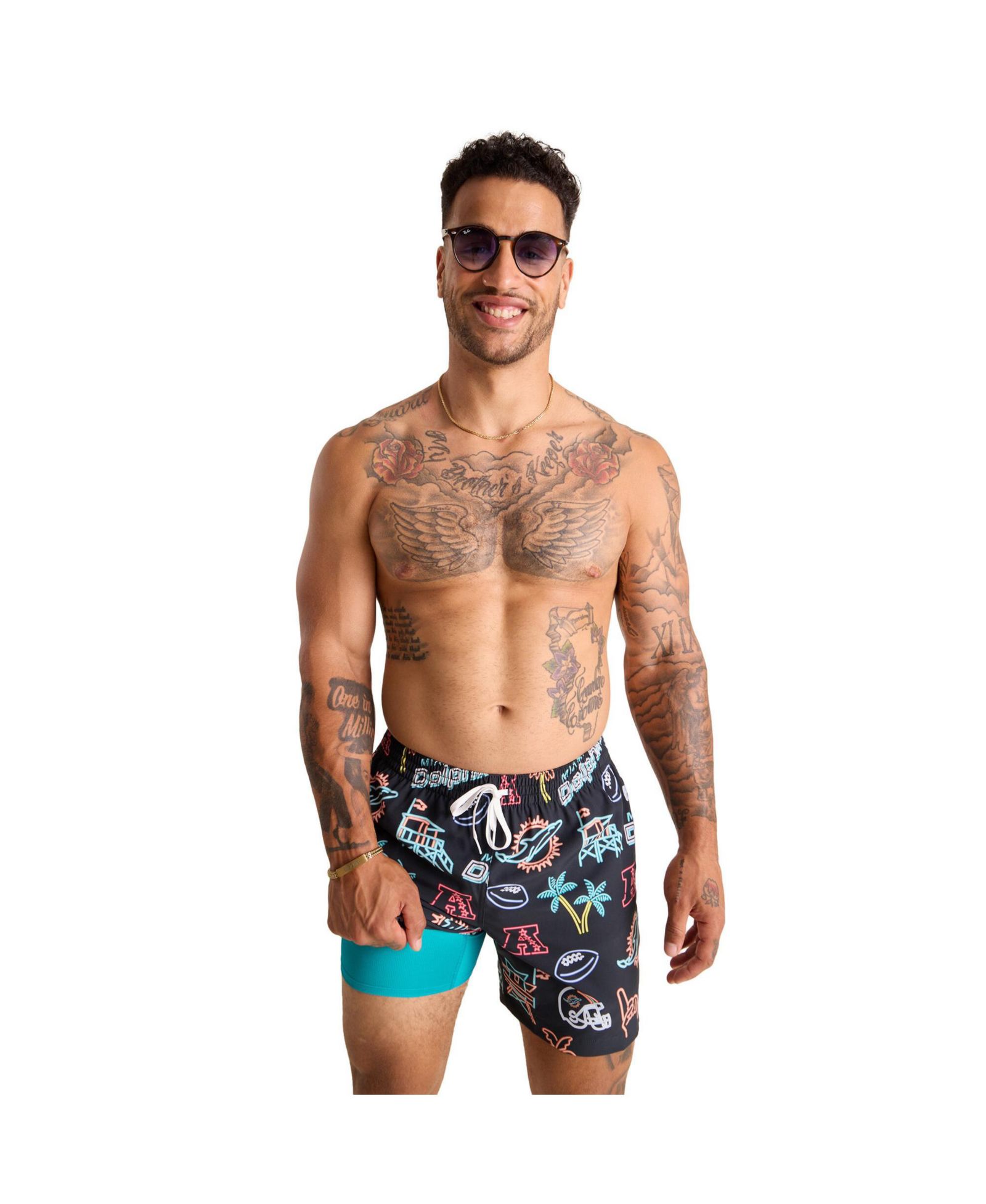 Chubbies Мужские плавательные шорты Miami Dolphins The Neon Lined Classic черного цвета 5.5"