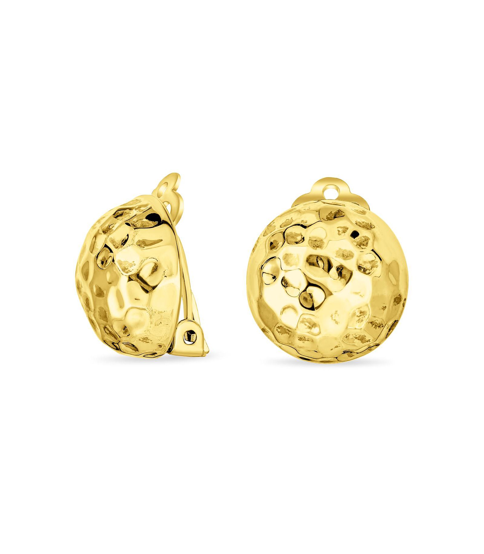 Bling Jewelry Hammered Textured Ball Button Clip On Earrings Gold Plated Sterling Silver