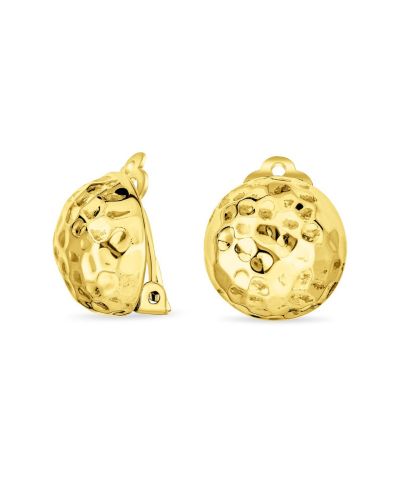 Серьги клипсы Bling Jewelry Hammered Dome Button Ball Style на проколотые уши из стерлингового серебра с напылением 14K Gold