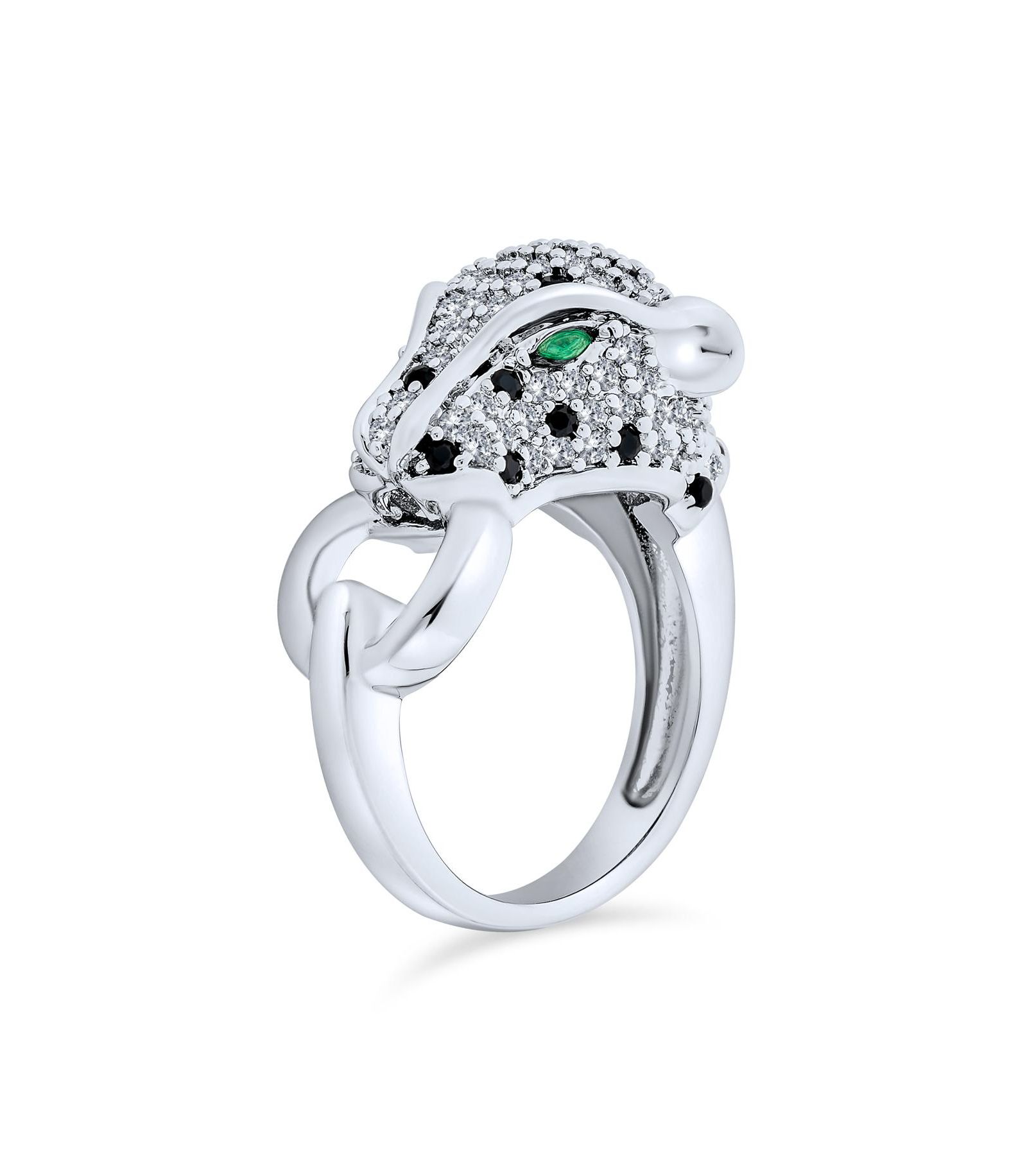 Bling Jewelry Animal Black White CZ Leopard Panther Cocktail Statement Ring Silver Plated