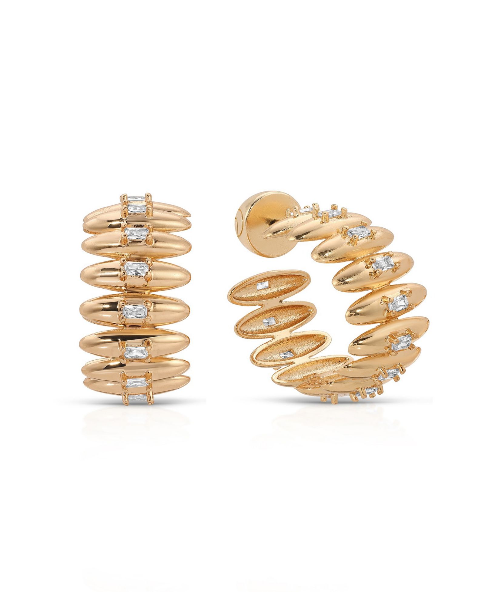 ETTIKA Thick Oval Dome Baguette Hoop Earrings