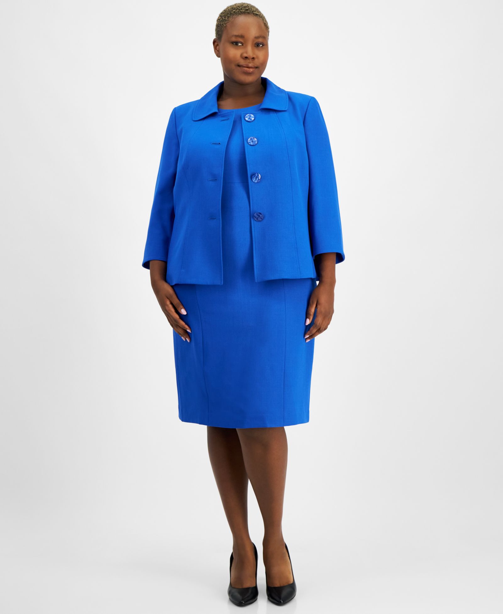 Женский костюм Le Suit Plus Size Button-Front Boxy Jacket & Sheath 2 Piece Dress Suit