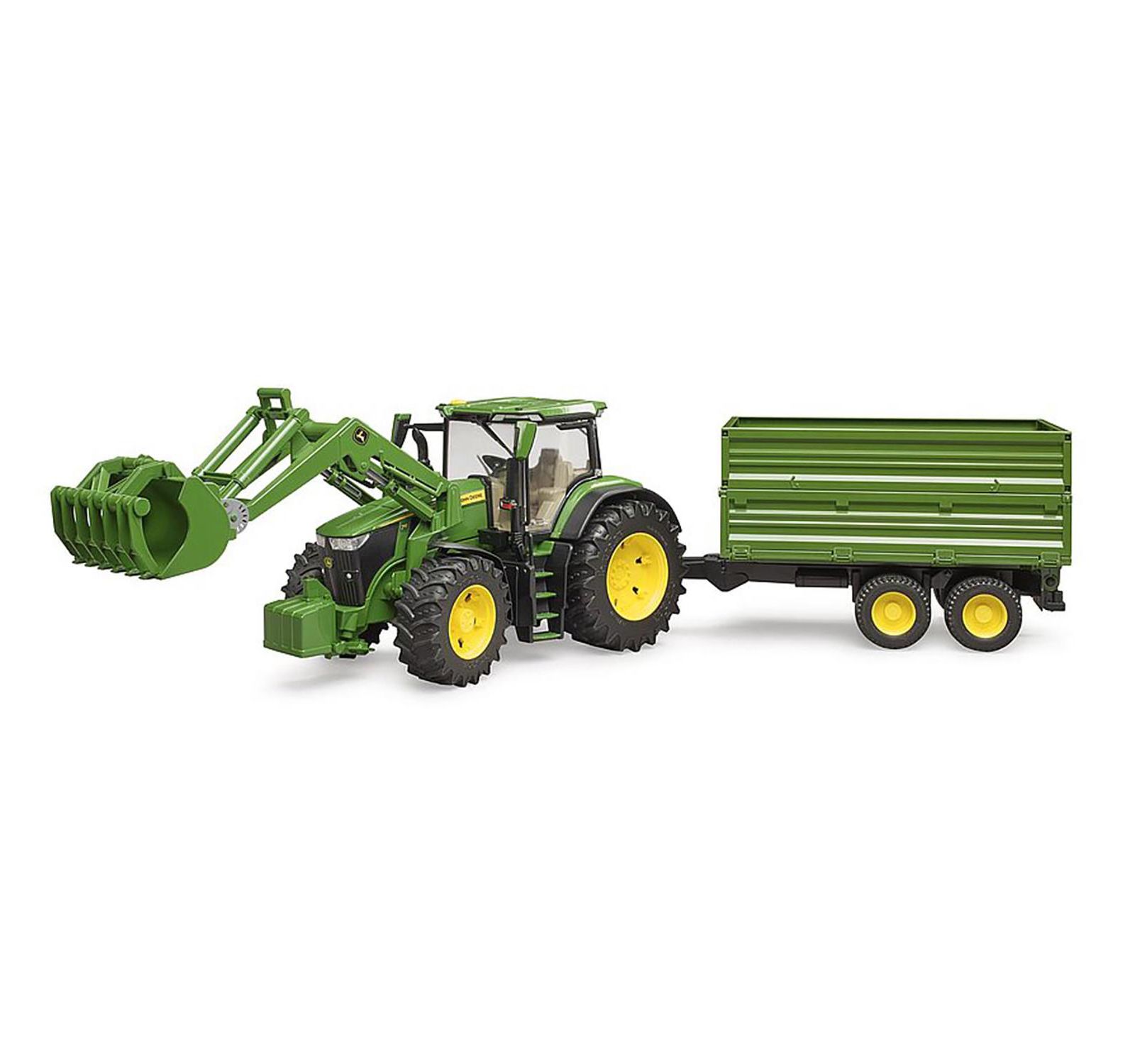 Трактор Bruder 1/16 John Deere 7R 350 с фронтальным погрузчиком и прицепом