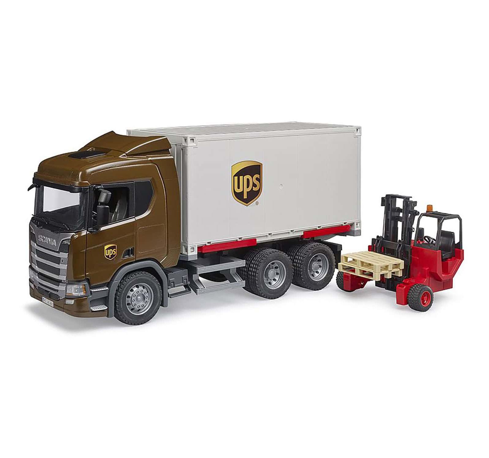 Грузовик Bruder 1/16 Scania Super 560R UPS Logistics с погрузчиком
