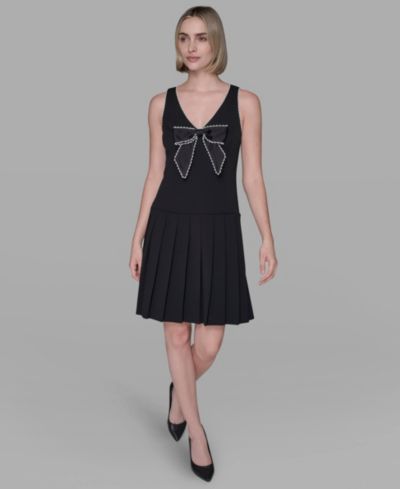 KARL LAGERFELD PARIS Women's Embellished Bow A-Line Dress