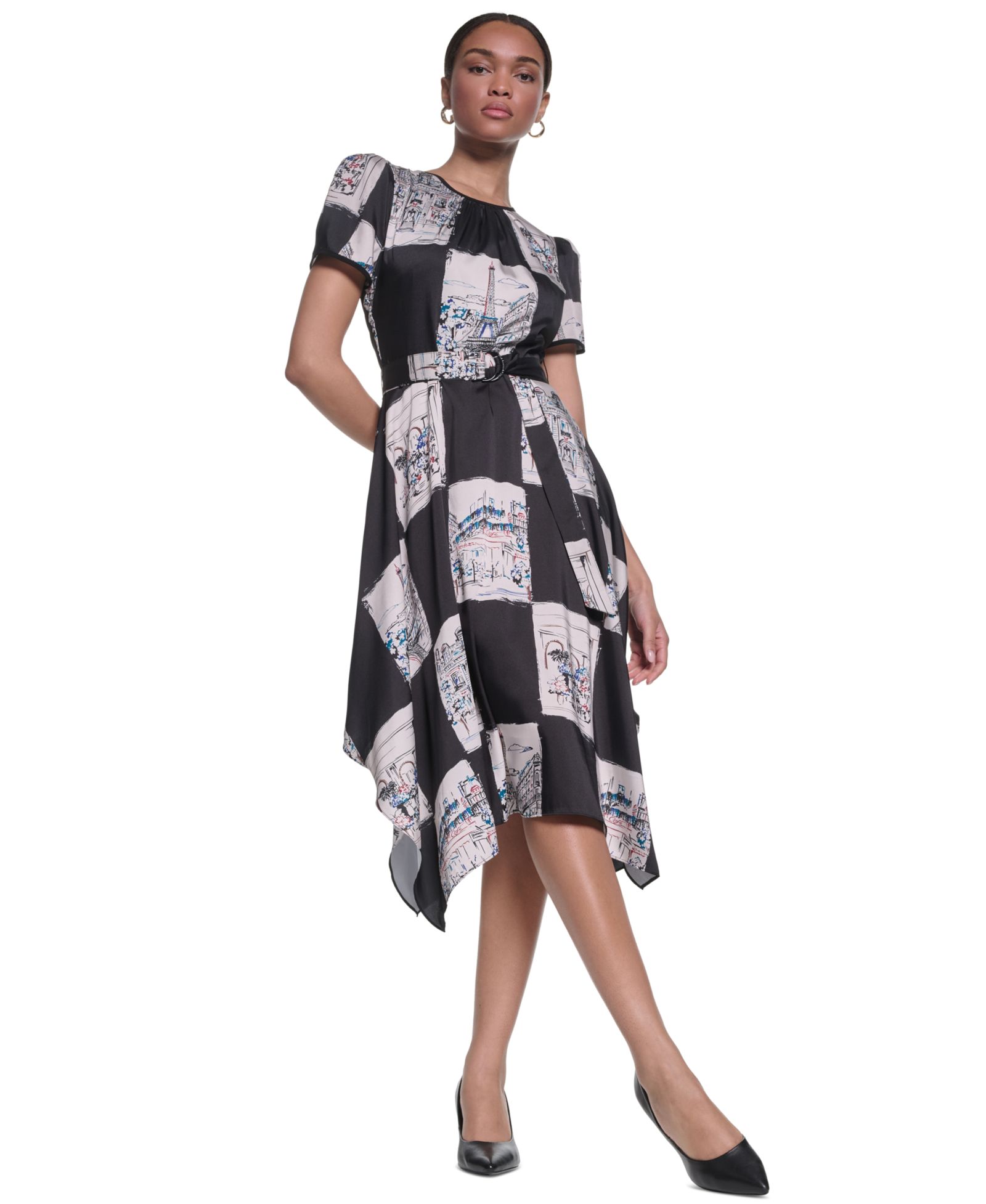 Женское миди-платье KARL LAGERFELD PARIS Scarf-Print Handkerchief-Hem