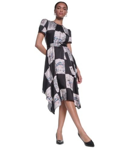 Женское миди-платье KARL LAGERFELD PARIS Scarf-Print Handkerchief-Hem