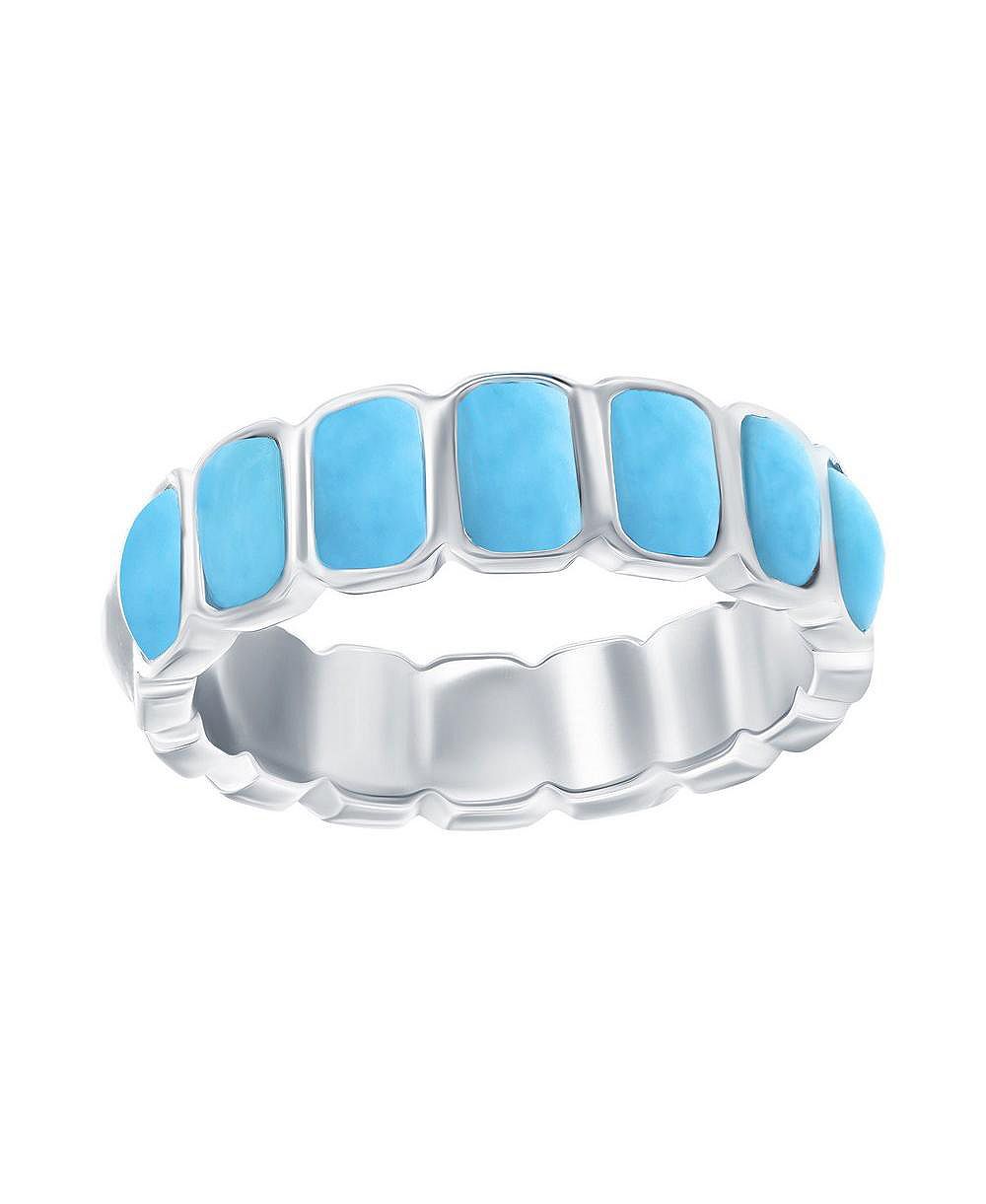 Sterling Silver, Rectangle Larimar Eternity Ring