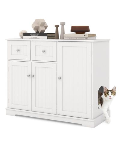 Cat Litter Box Enclosure with 2 Drawers and 3 Doors for Kittens and Adult Cats
