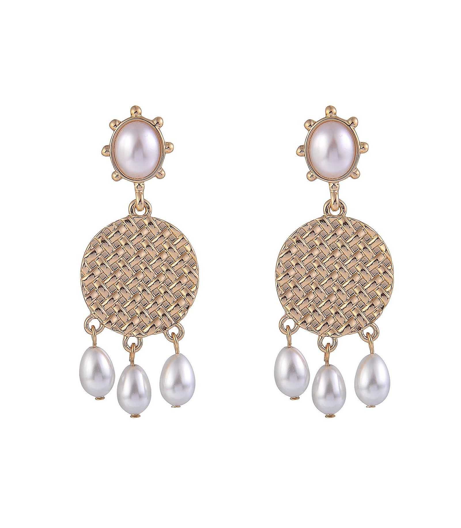 Laundry by Shelli Segal Tone Drop Earrings with Pearl Accents