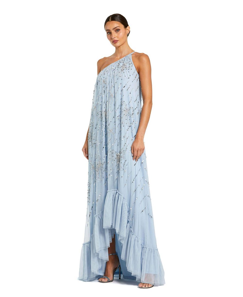 Mac Duggal женское вечернее платье с бантом, сетчатое, на одно плечо, асимметричный подол