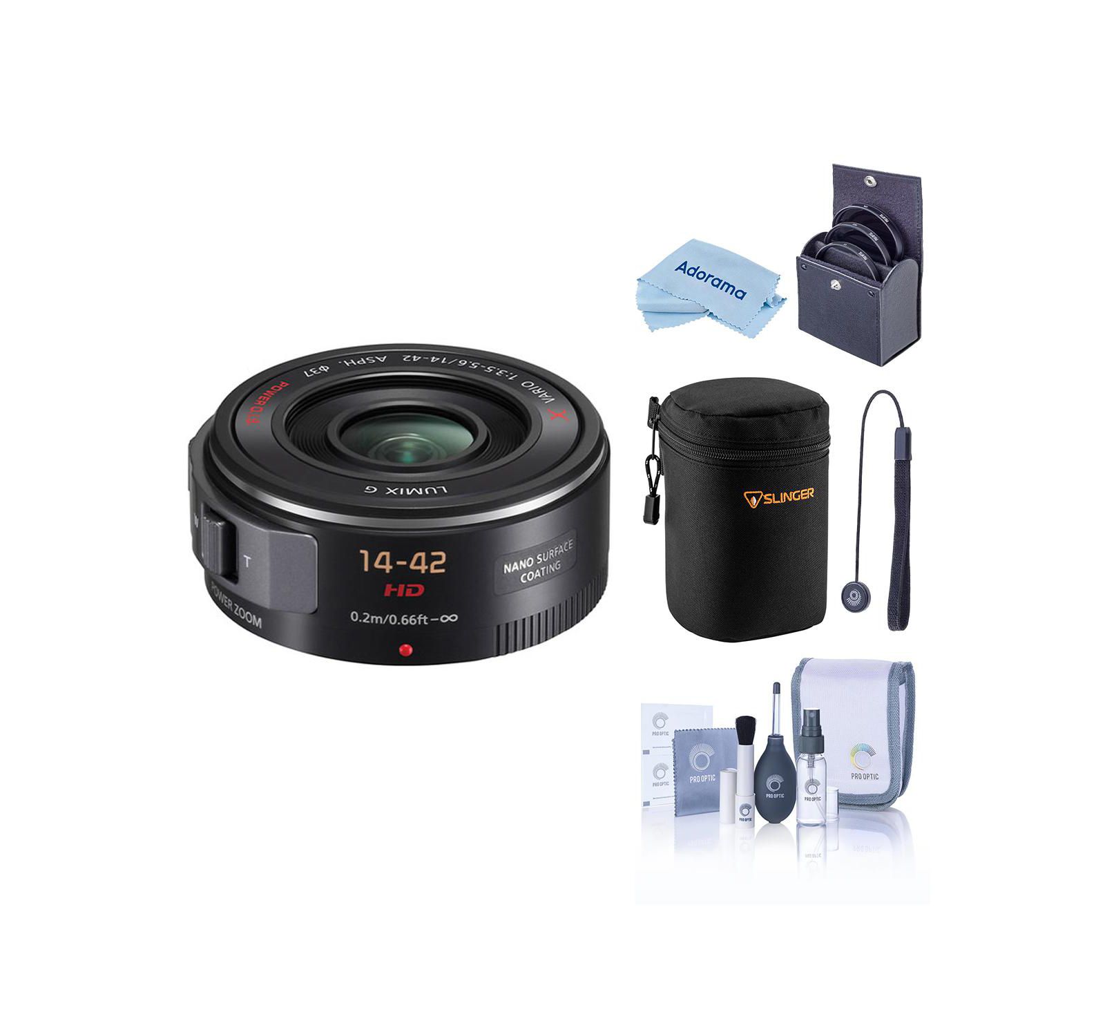 Panasonic LUMIX G X Vario PZ 14-42mm f/3.5-5.6 асферический объектив для Micro Four Thirds, черный, комплект с фильтром 37 мм, чехлом для объектива, набором для чистки