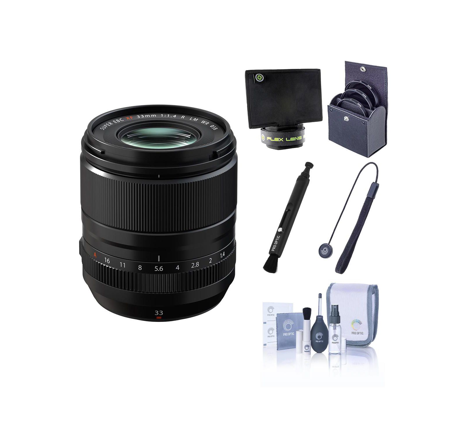 Fujifilm XF 33mm f/1.4 R LM WR Lens,  Bundle with 58mm Essentials Filter Kit, Lens Shade, Cleaning Kit, Lens Cap Tether