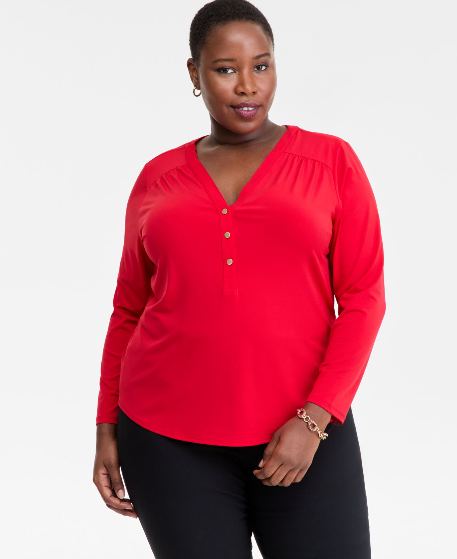 I.N.C. International Concepts Plus Size V-Neck Long-Sleeve Top, Macy's Exclusive