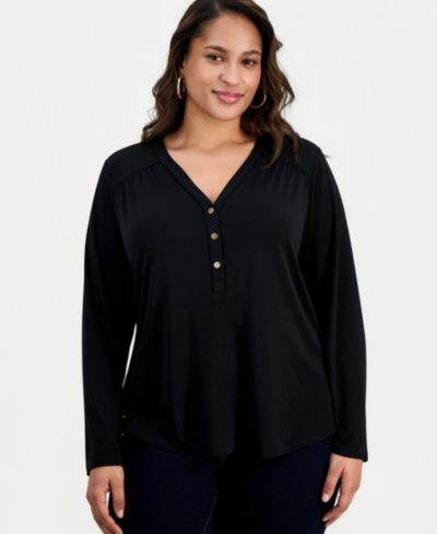 I.N.C. International Concepts Plus Size топ V-Neck Long-Sleeve