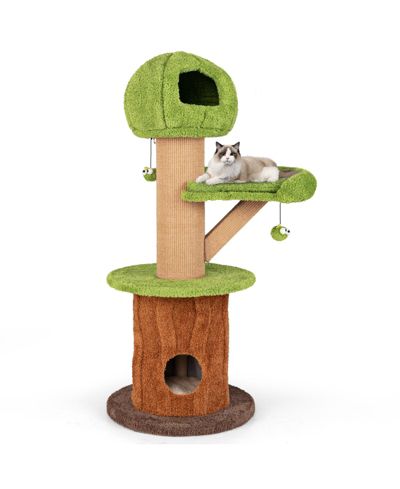 Mushroom Cat Tree for Indoor Cats with 2 Cute Condos Plush Perch and Teasing Balls-Green