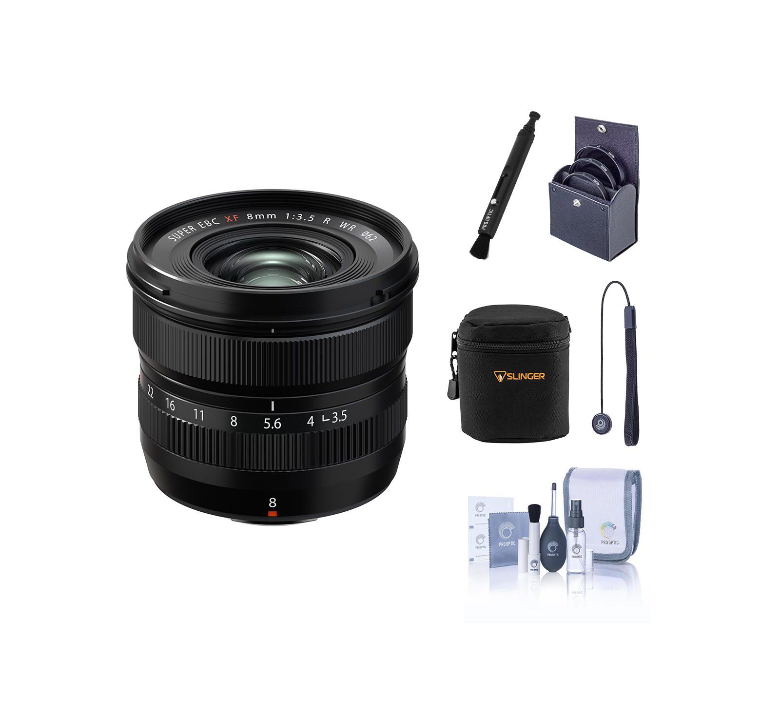 Объектив Fujifilm XF 8mm f/3.5 R WR, черный, комплект с фильтром 62mm, мягким чехлом, набором для чистки и колпачком