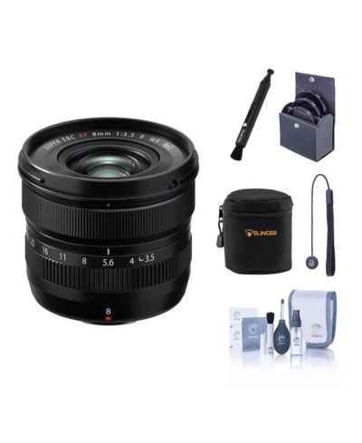 Объектив Fujifilm XF 8mm f/3.5 R WR, черный, комплект с фильтром 62mm, мягким чехлом, набором для чистки и колпачком