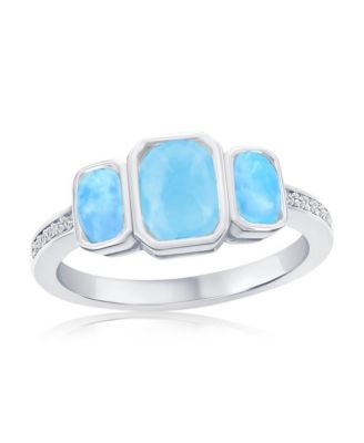 Кольцо Caribbean Treasures из Sterling Silver с прямоугольным ларимаром и CZ