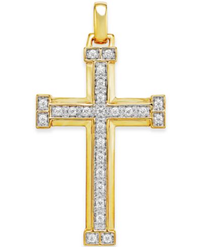 Мужской кулон в виде креста с бриллиантами (3/8 ct. t.w.) в золоте 10k