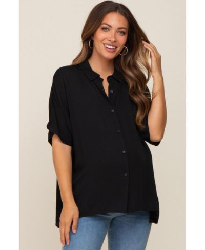 Pinkblush Women's Black Button Up Dolman Short Sleeve Top