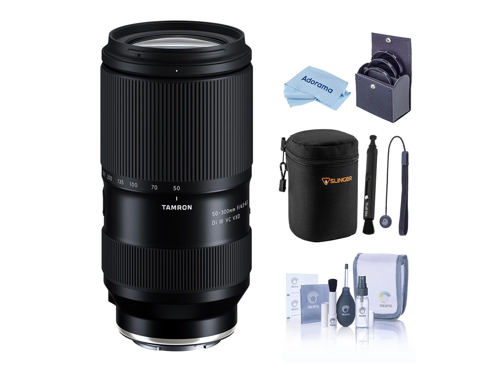 Tamron объектив 50-300mm f/4.5-6.3 Di III VC VXD для Sony E, черный, комплект с фильтром 67мм, чехлом, набором для чистки, шнурком для крышки и средствами для очистки