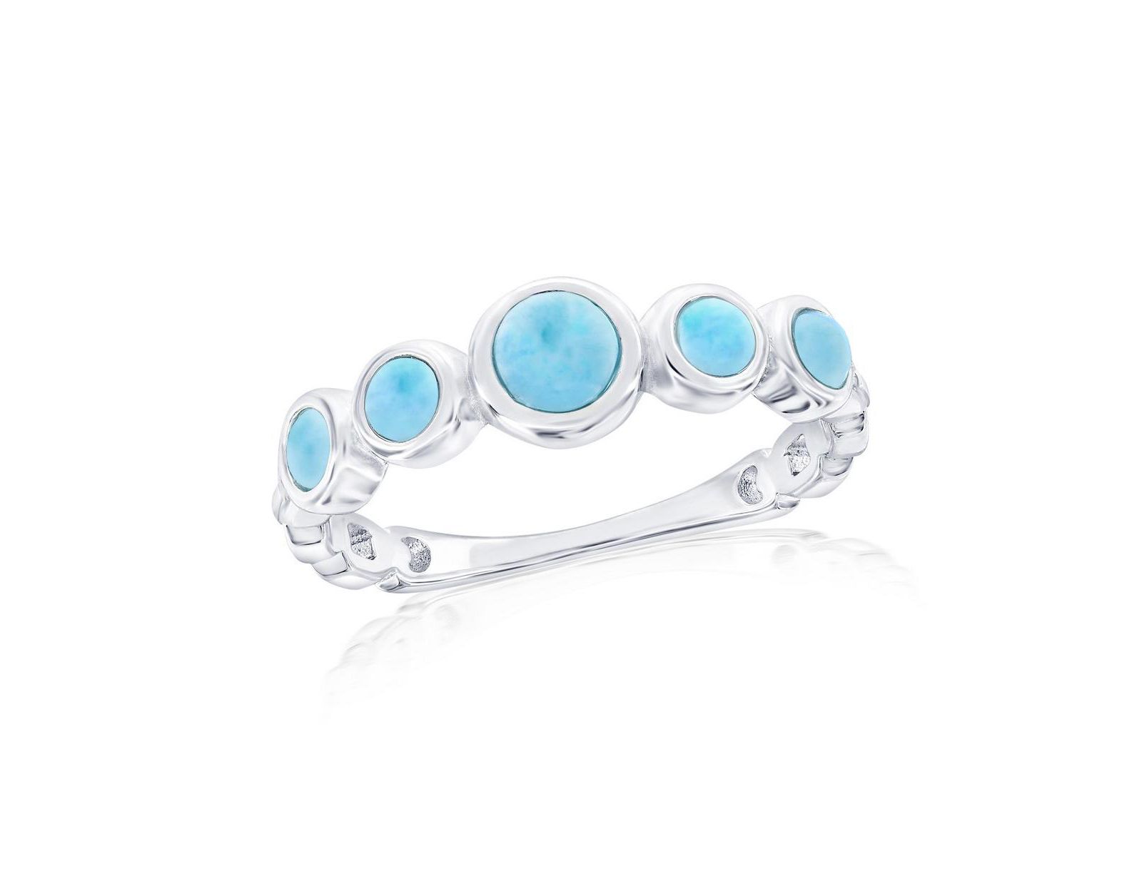 Sterling Silver, Graduating Round Larimar Ring