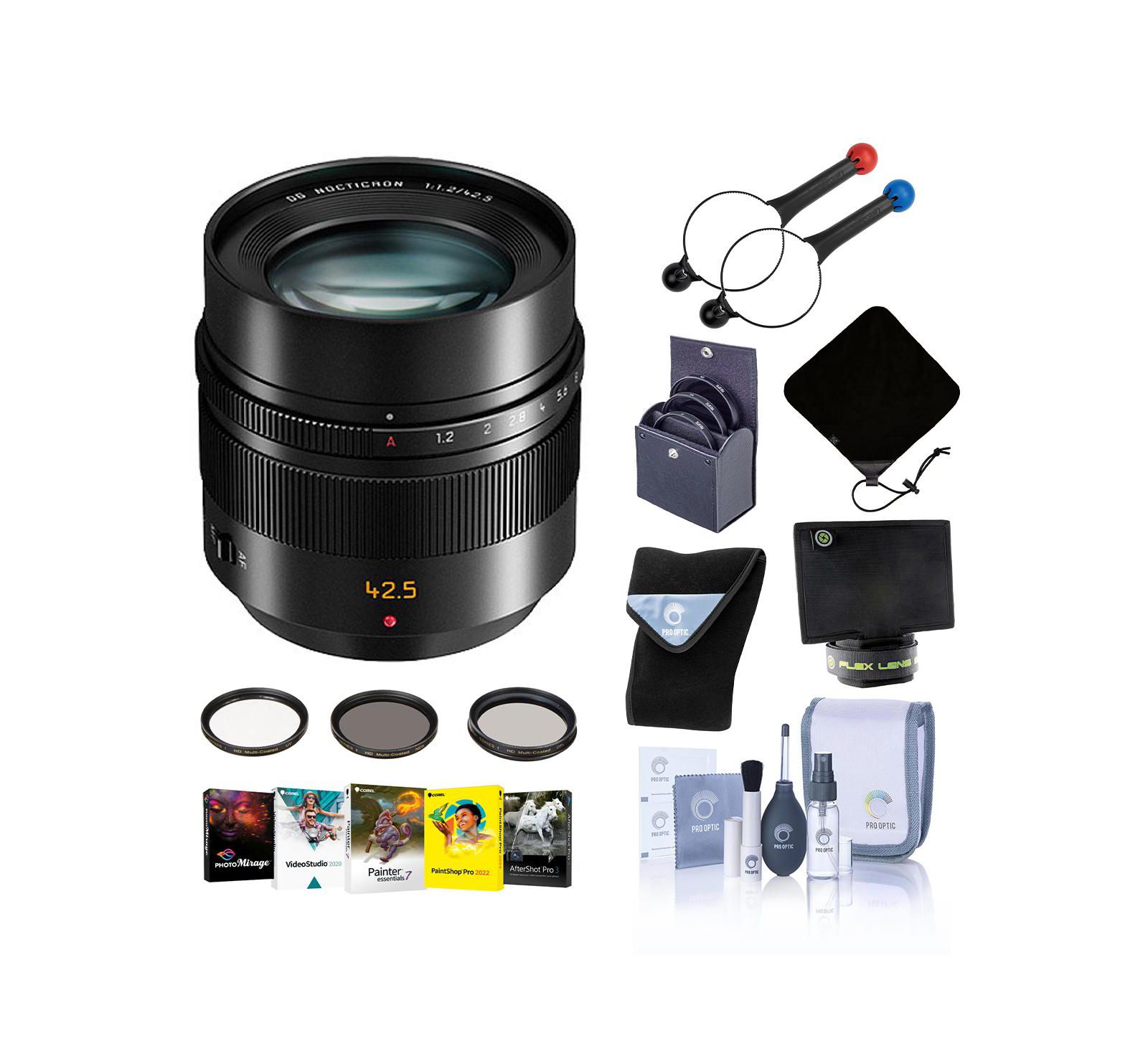 Panasonic LUMIX G Leica DG Nocticron 42,5 мм f/1,2 асферический объектив для MFT, комплект с фильтром Vivitar 67 мм, ProOptic 7 мм, сдвижком объектива