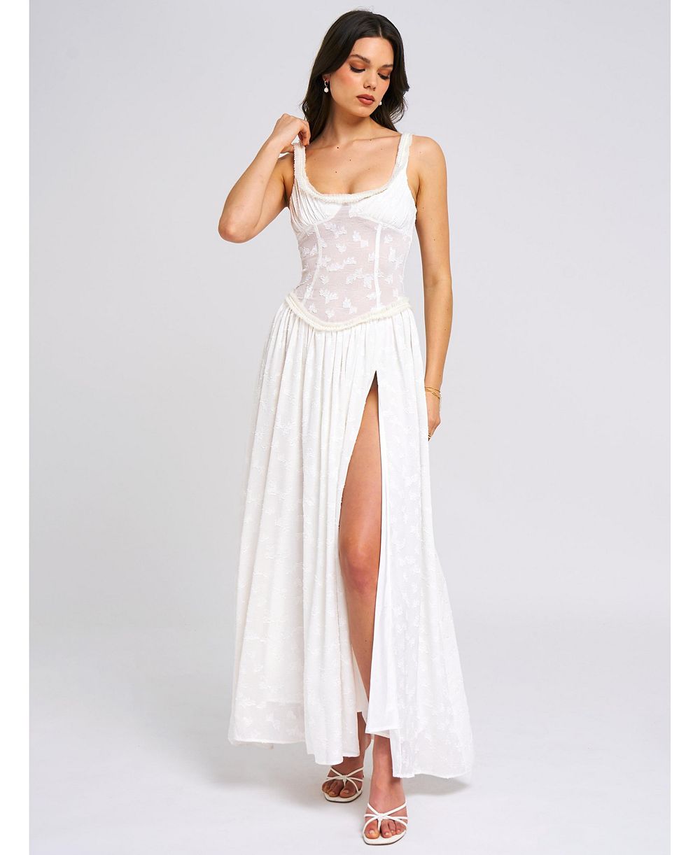 Макси-платье Miss Circle Women's Ulissa White Square Neck Jacquard Textured High Slit