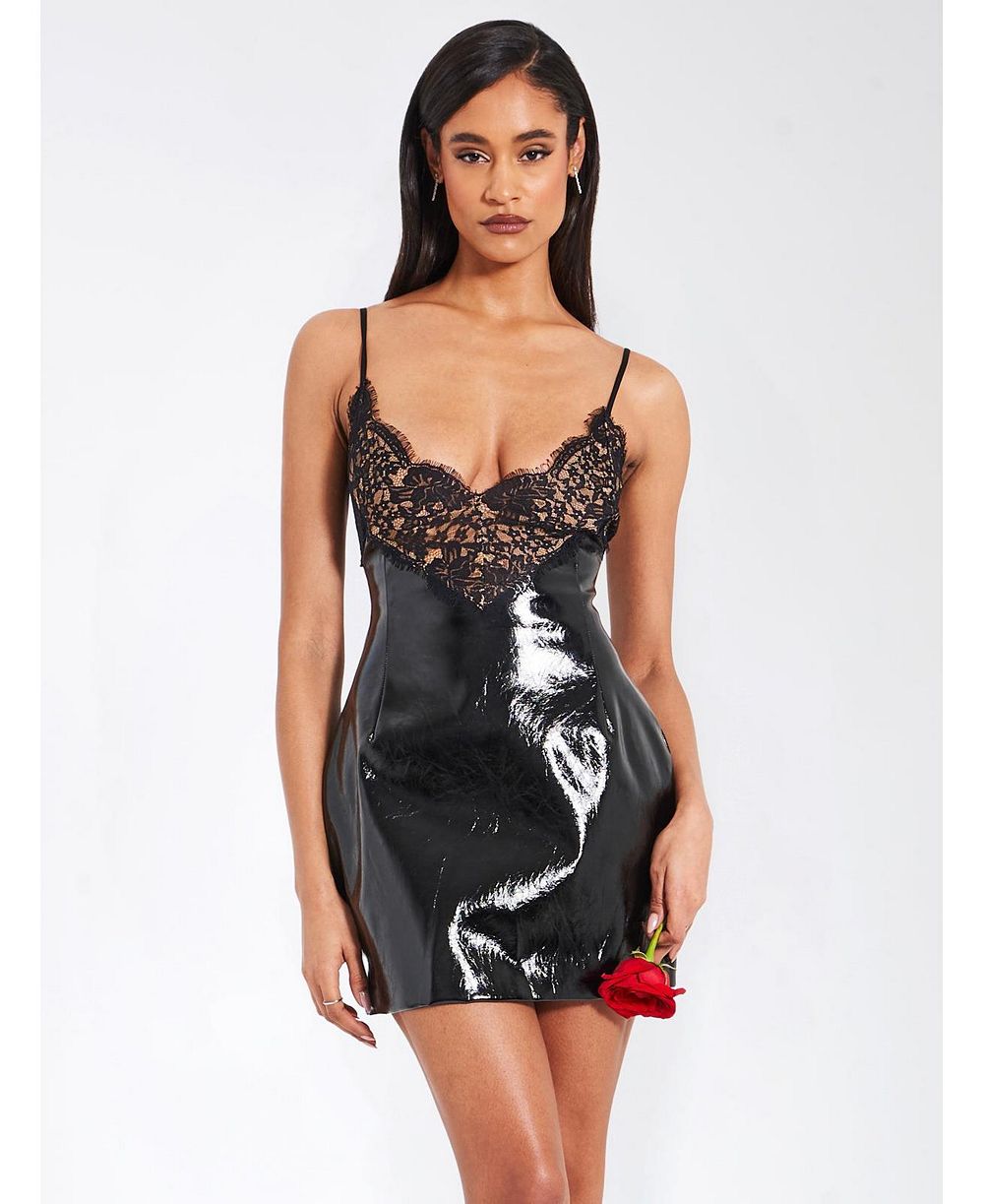 Женское мини-платье Miss Circle Shelby Black из искусственной кожи с кружевом