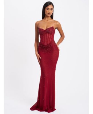 Женское вечернее платье Miss Circle Women's Fatima Burgundy Crystal Sleeveless Corset Mermaid Maxi