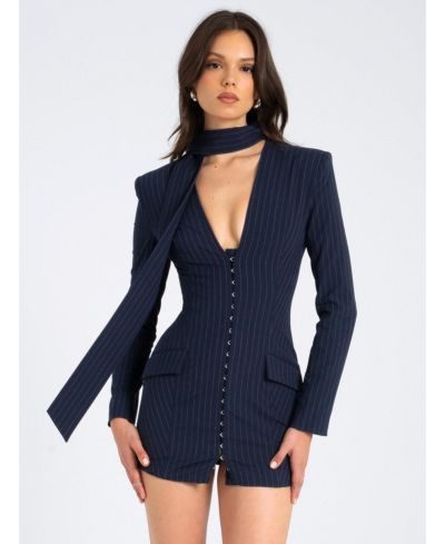 Женское платье-блейзер Miss Circle Tahlia Deep V Pinstripes Navy Blue