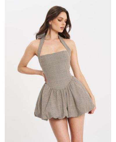 Женское мини-платье Miss Circle Dacia Plaid Halter Lace-up Bubble