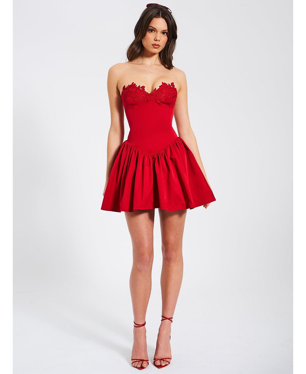 Miss Circle Women's Sacha Red Lace Drop Waist Corset Puffy Mini Dress