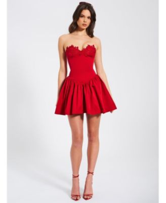 Miss Circle Women's Sacha Red Lace Drop Waist Corset Puffy Mini Dress