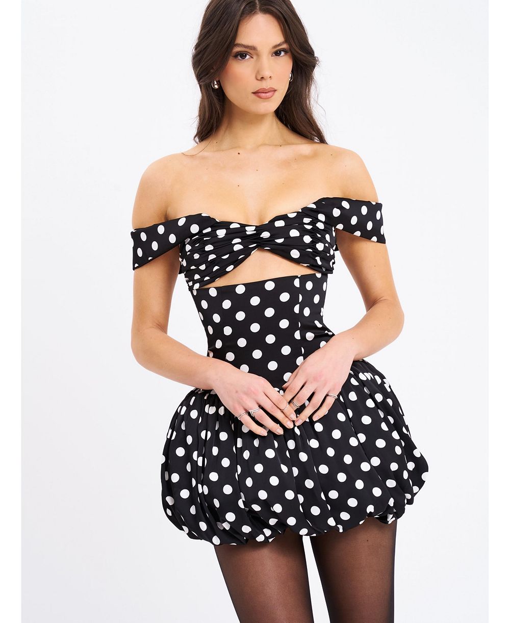 Женское мини-платье Miss Circle Women's Umika Black Polka Dots Bubble Hem