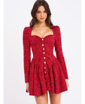 Женское мини-платье Miss Circle Tae Red Tweed Long Sleeve Drop Waist
