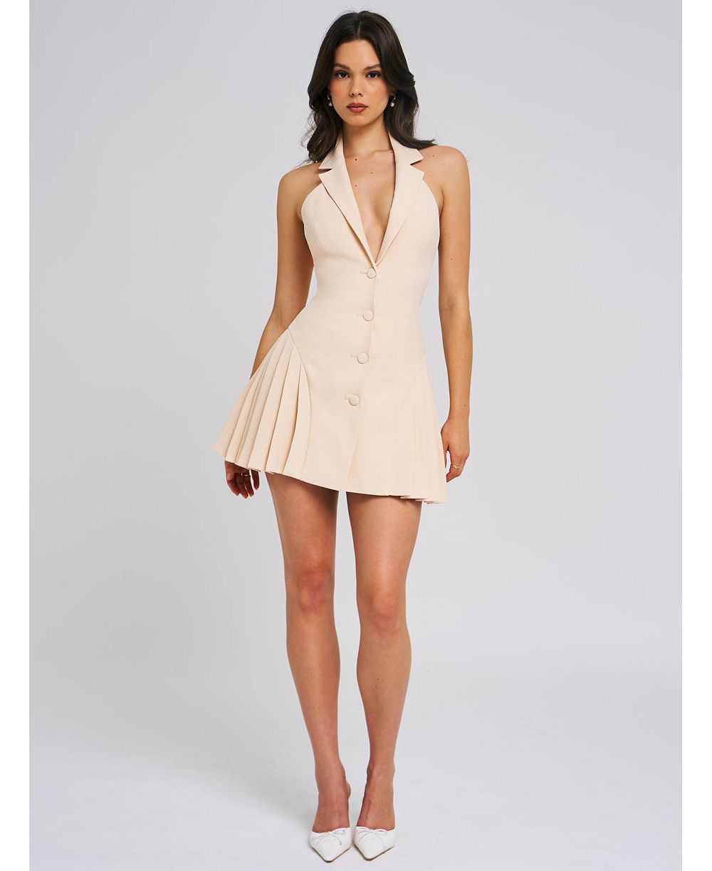 Женское мини-платье Miss Circle Women's Reyna Beige Backless Pleated Blazer Dress