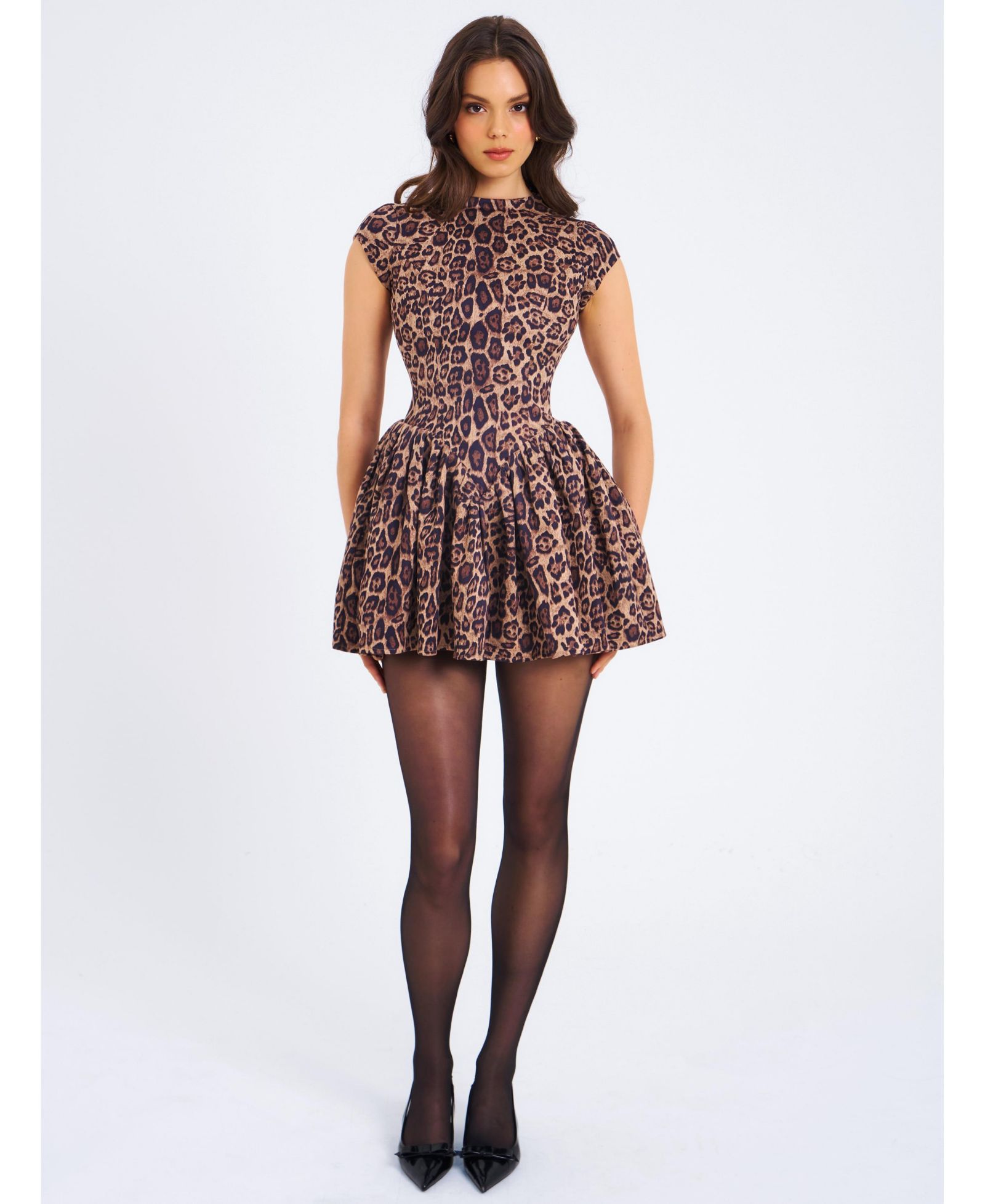 Miss Circle Women's Jacqueline Backless Cheetah Print Mini Puffy Dress
