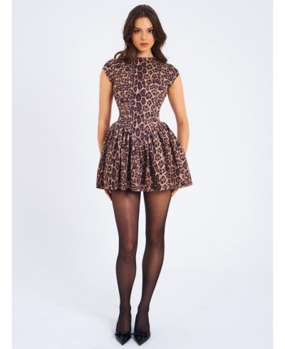 Miss Circle Women's Jacqueline Backless Cheetah Print Mini Puffy Dress