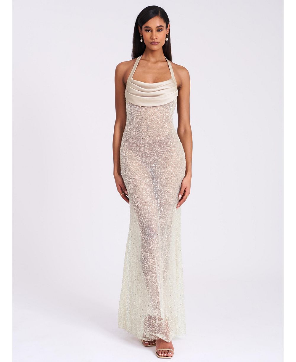 Женское вечернее платье Miss Circle Zahya Lime Halter Backless Beaded Mesh