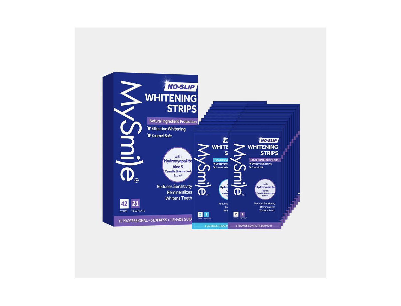 MySmile Teeth Whitening Strips, Hydroxyapatite-Infuse Strips, Non-Sensitive Teeth Whitening with Natural Ingredients, Enamel-Safe, Non-Slip (21 Sets)
