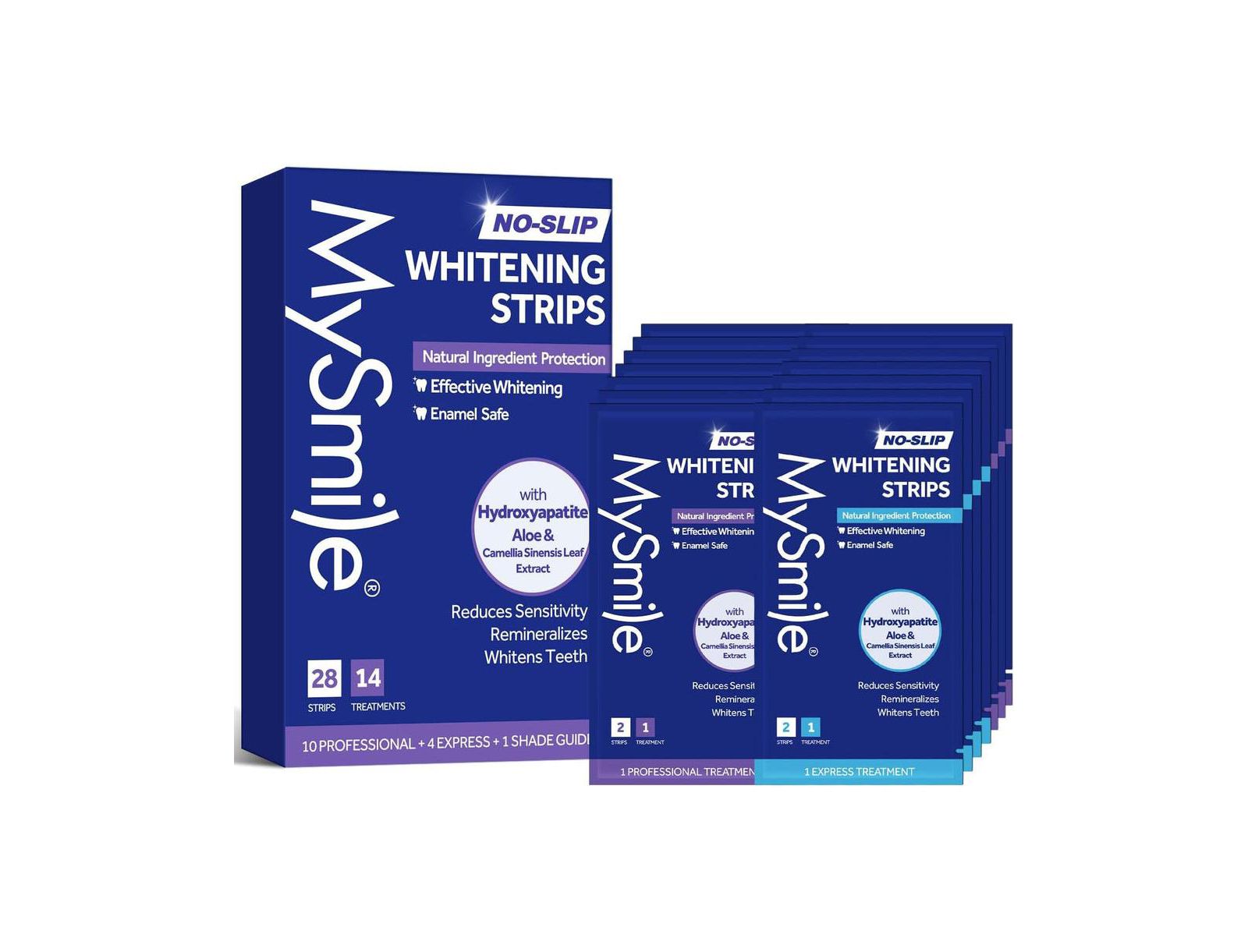 MySmile Teeth Whitening Strips, Hydroxyapatite-Infuse Strips, Non-Sensitive Teeth Whitening with Natural Ingredients, Enamel-Safe, Non-Slip (14 Sets)